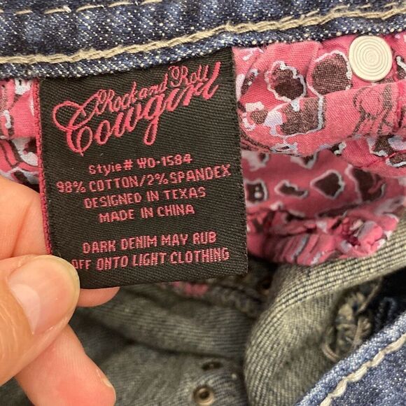 Rock and Roll Cowgirl Women's Blue Embellished Low Rise Jeans Size 33X34 - Picture 16 of 16